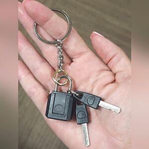 Restoration Hardware Black Padlock Keychain